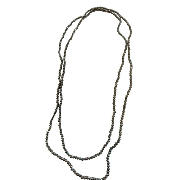 Faceted Hematite Long Beaded Necklace 56 Inches Total Length Doubled 28 Inches M - Picture 1 of 2